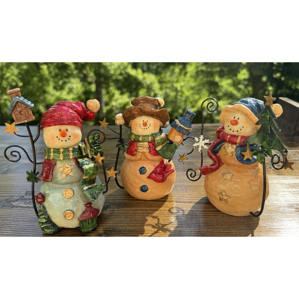 Vintage Style Snowman Christmas Figurines Set Holiday Tabletop Decor Resin